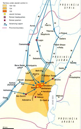Карта восстания Бар-Кохбы.
