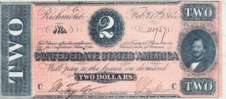 2 доллара Конфедеративных Штатов Америки выпуска 1864.