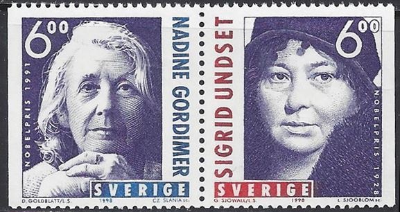Блок марок, посвящённый Гордимер Надин и Сигрид Унсет.