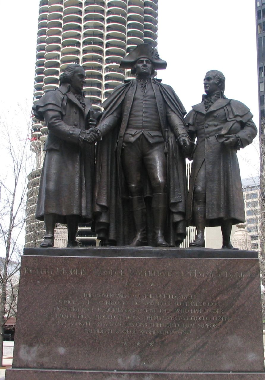 Памятник триумвирату героев - Джорджу Вашингтону, Роберту Моррису и Хаиму Саломону.